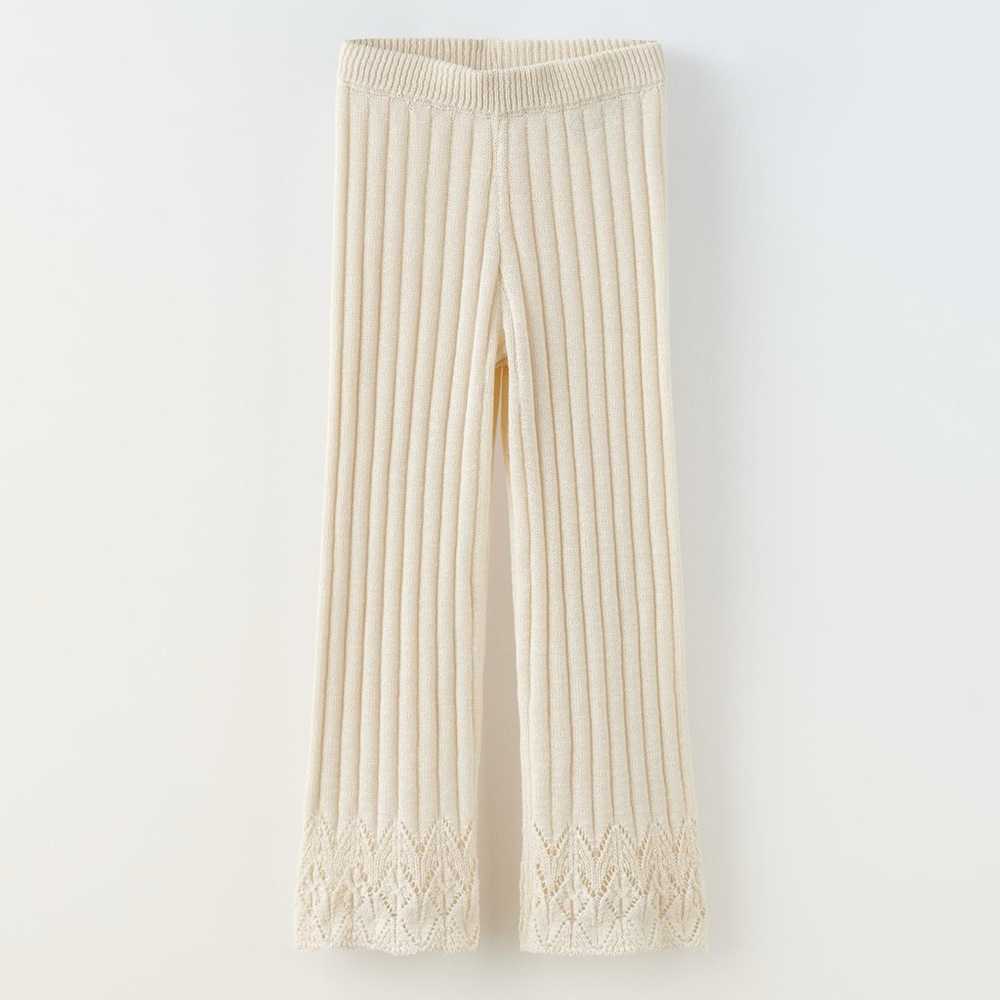 ZARA Kids | cream | KNIT PANTS with lace trim 11/12